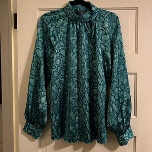 Elegant Teal Snake Print Blouse